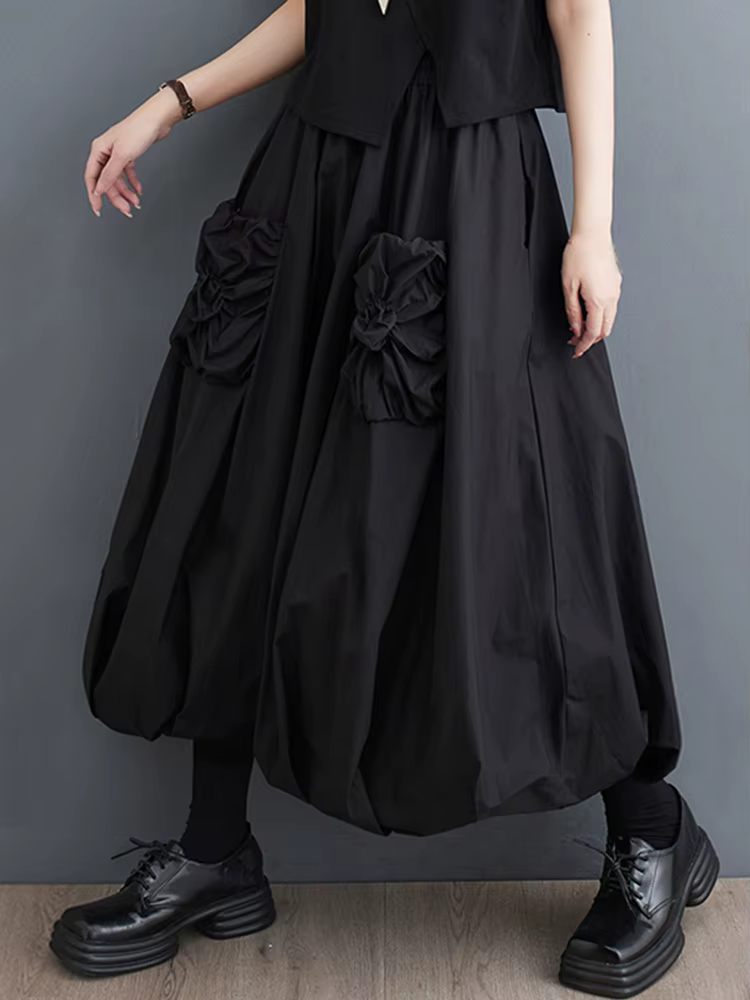Jupe plissée noire vintage pour femmes, jupe longue bicouche, vêtements décontractés, taille haute, 
