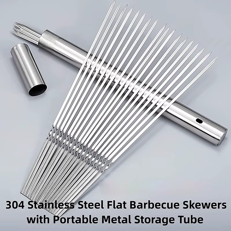 Brochette de Barbecue en acier inoxydable, 10/20 pièces, bâton d'aiguille plat réutilisable, outils 