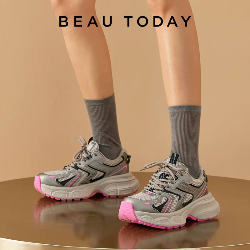 BEAUTODAY-Baskets épaisses en maille respirante pour femmes, chaussures de sport, faites à la main, 