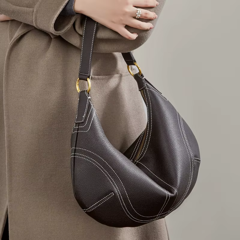HIFASHION Sacs à bandoulière demi-lune en cuir de vachette véritable pour femmes, tendance 2026, sac