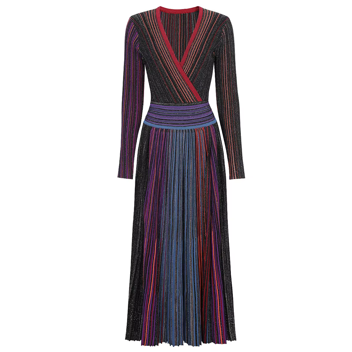 Robe longue trapèze en tricot rayé pour femme, nouveau Style élégant, Slim, ajusté, col en v, manche
