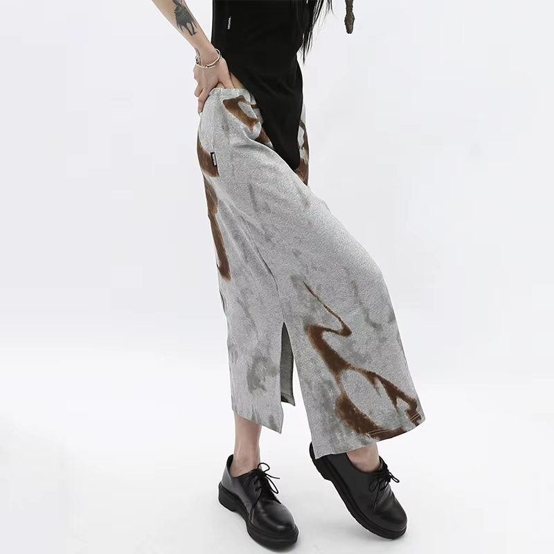 Karrcat-Jupe Mi-Longue Imprimée Grunge Irrégulière, Vintage Japonais, Harajuku, E-girl, Fente Latéra