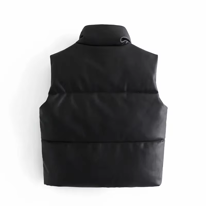 Veste en similicuir PU pour femme, gilet en duvet, PU noir, glaçure bouffante, parkas optiques, stre