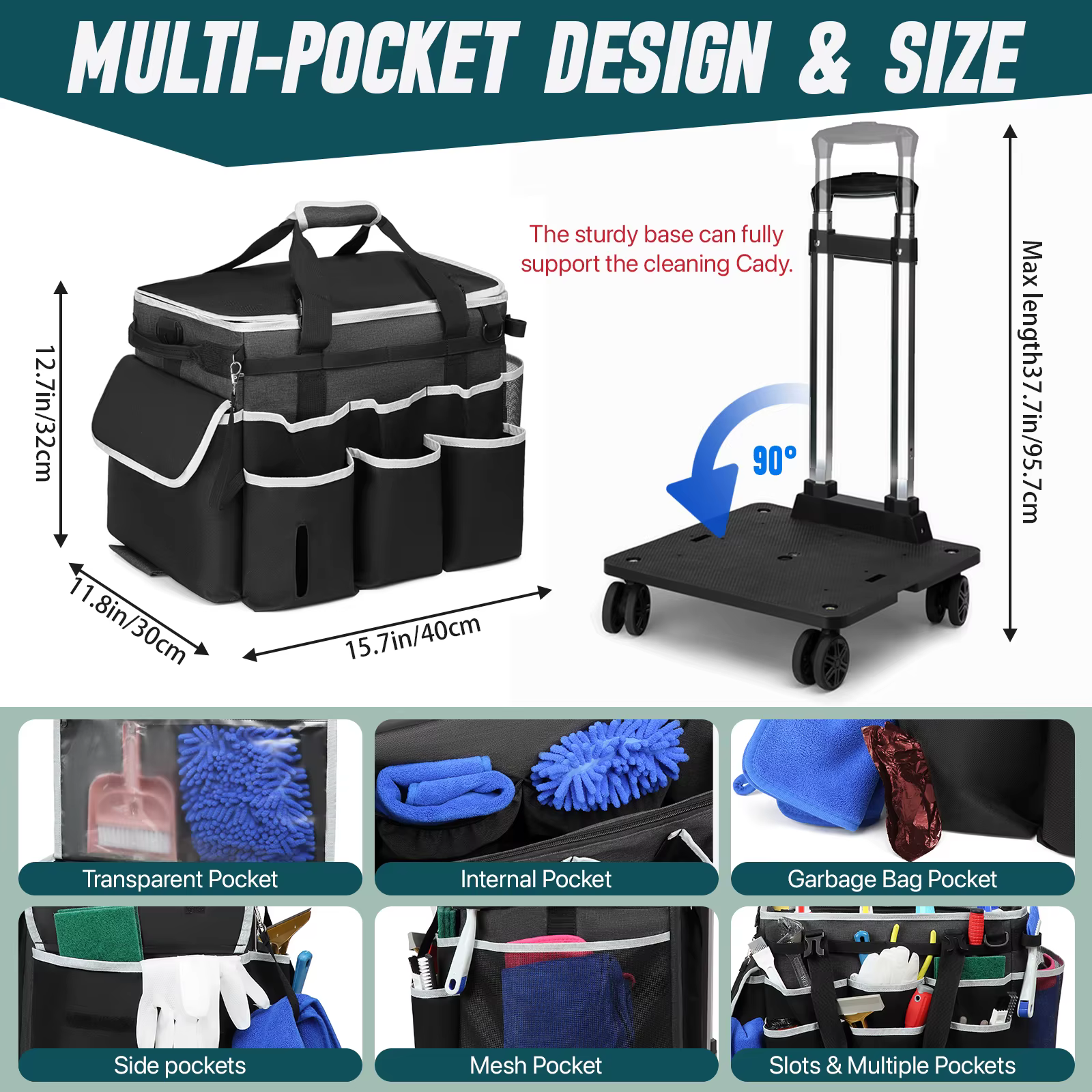 Sac de caddie de nettoyage roulant, sac à outils, sac de rangement d'outils de nettoyage, grand sac