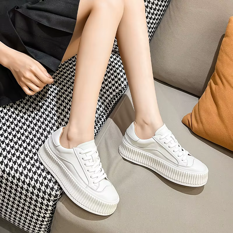 MORAZORA 2026 Nouvelles baskets décontractées à plateforme pour femmes, en cuir véritable, à lacets,