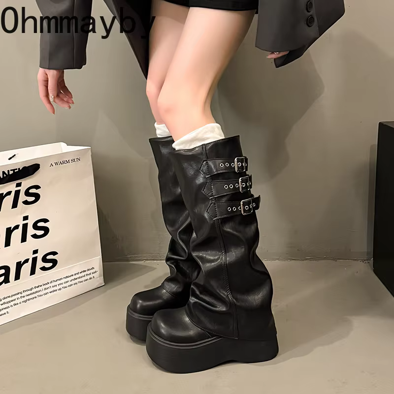 Style Punk femmes bottes longues modernes mode plate-forme hauteur augmenter haute chevalier chausso