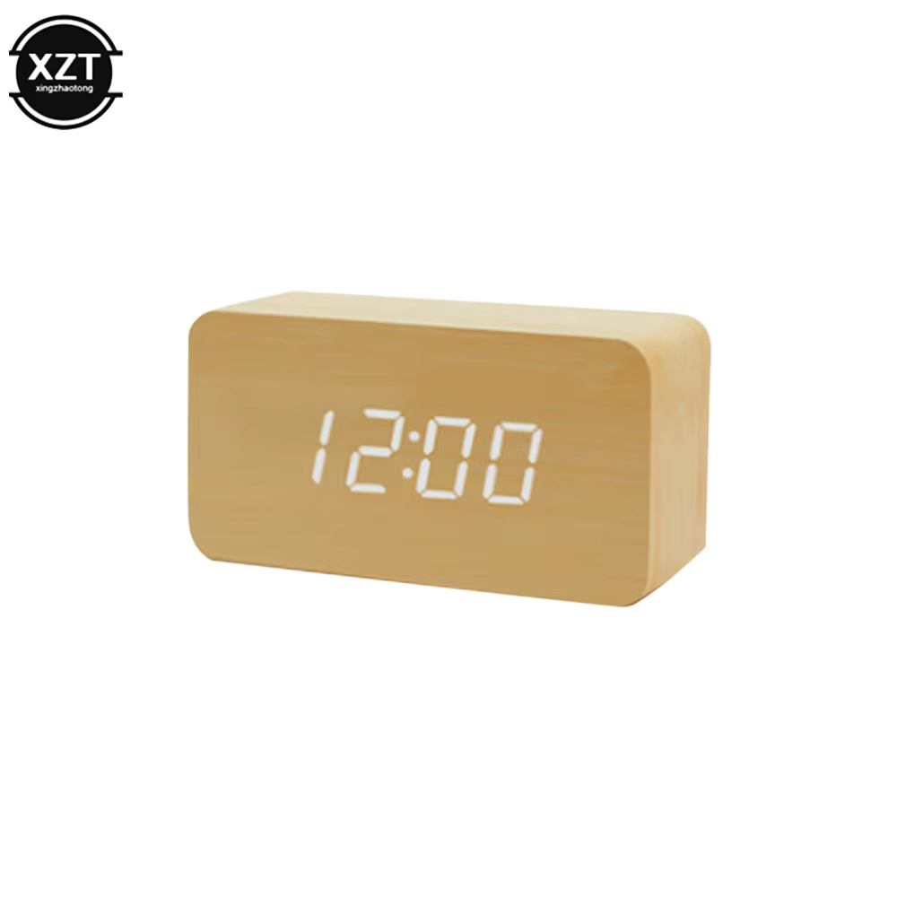 Réveil de mode LED montre en bois Table commande vocale numérique bois Despertador USB/AAA alimenté 