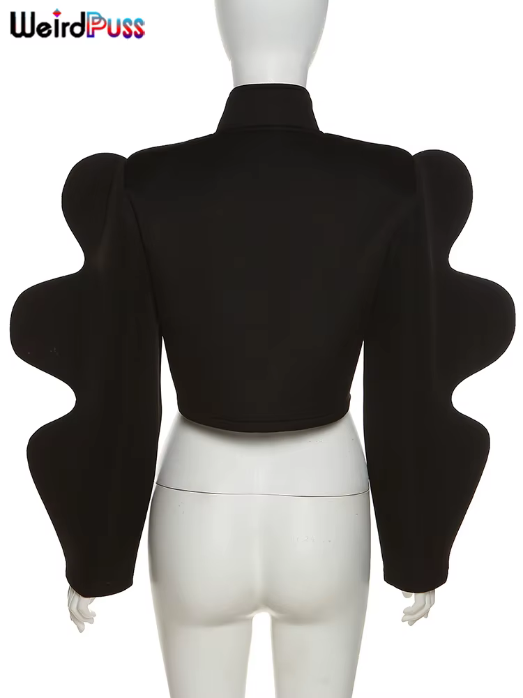 Weird Puss-Veste à Manches Spéciales pour Femme, Manteau Court Décontracté, à Simple Boutonnage, Cou
