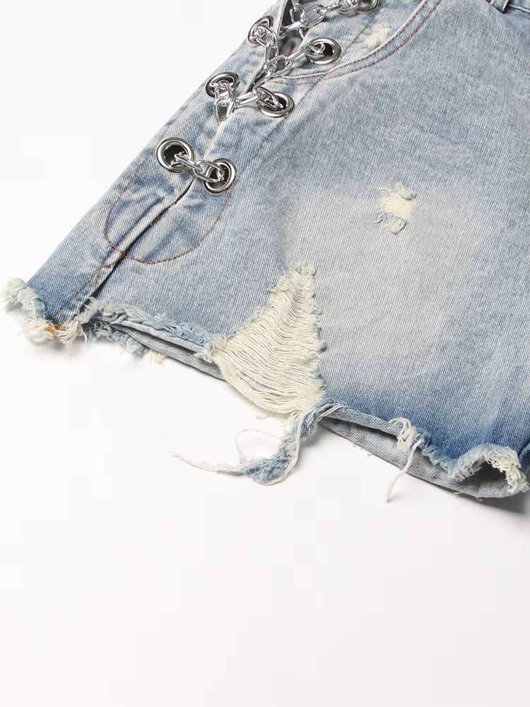TWOTWurea-Short en denim YLE pour femme, culotte courte sexy, taille haute, patchwork, décontracté, 