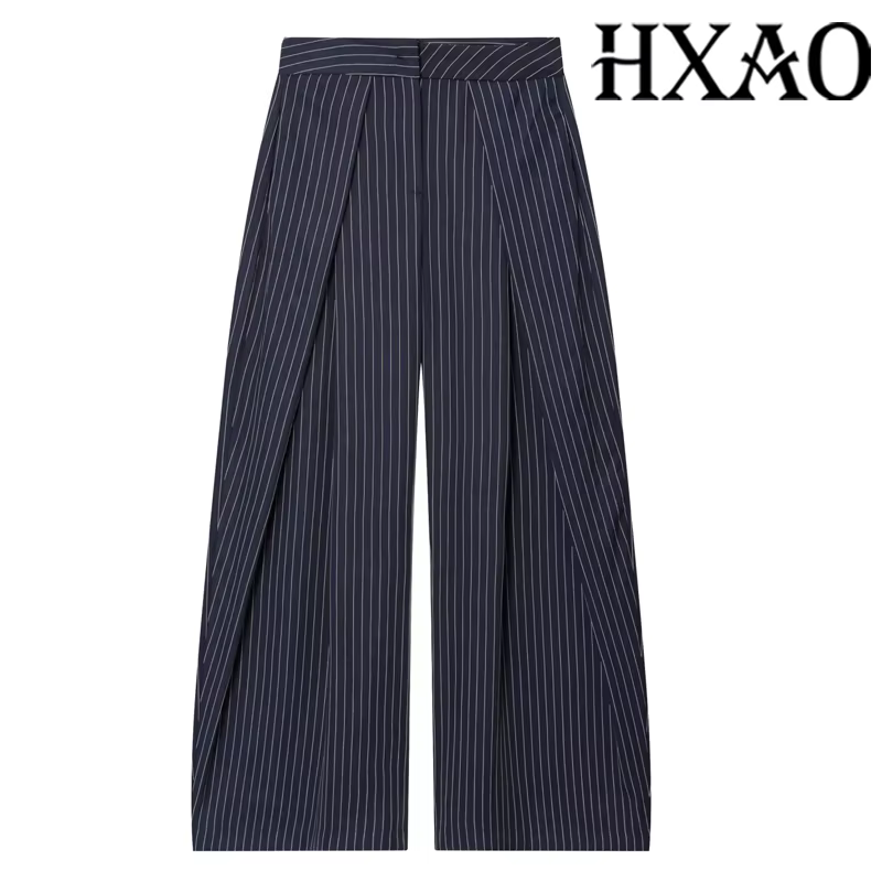 HXAO femmes pantalons Baggy pantalons larges pour femme minimaliste plissé rayure pantalons décontra