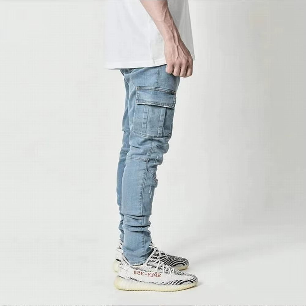 Jean élastique de rue pour hommes, pantalon Cargo en Denim, couleur unie, multi-poches, décontracté,