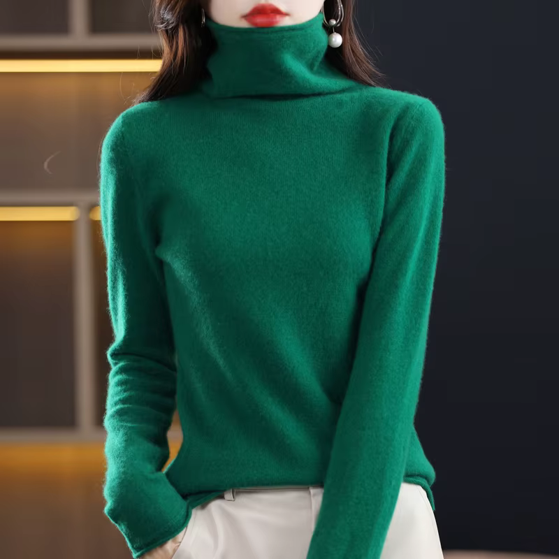 Pull en laine mérinos 100% pour femme, pull à col pileux, en cachemire, décontracté, manches longues