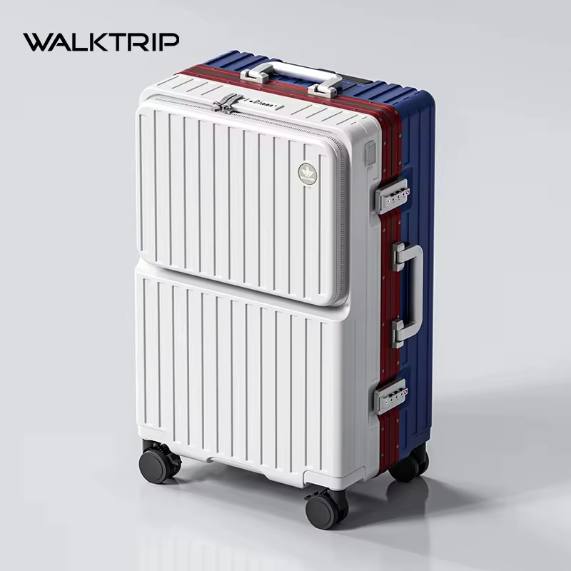 Valise à ouverture frontale en PC avec cadre en aluminium, serrure TSA, porte-gobelet et port de cha