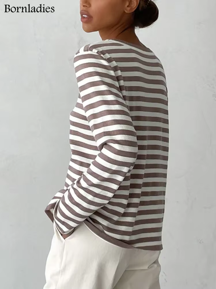 Bornladies tricoté rayure pull femmes 2025 automne hiver ample décontracté épais pulls femme chaud à