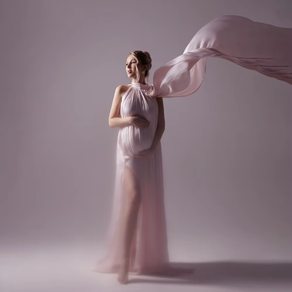 Robe de photographie de maternité à col rond avec cape, tenue de séance photo pour femme enceinte, r