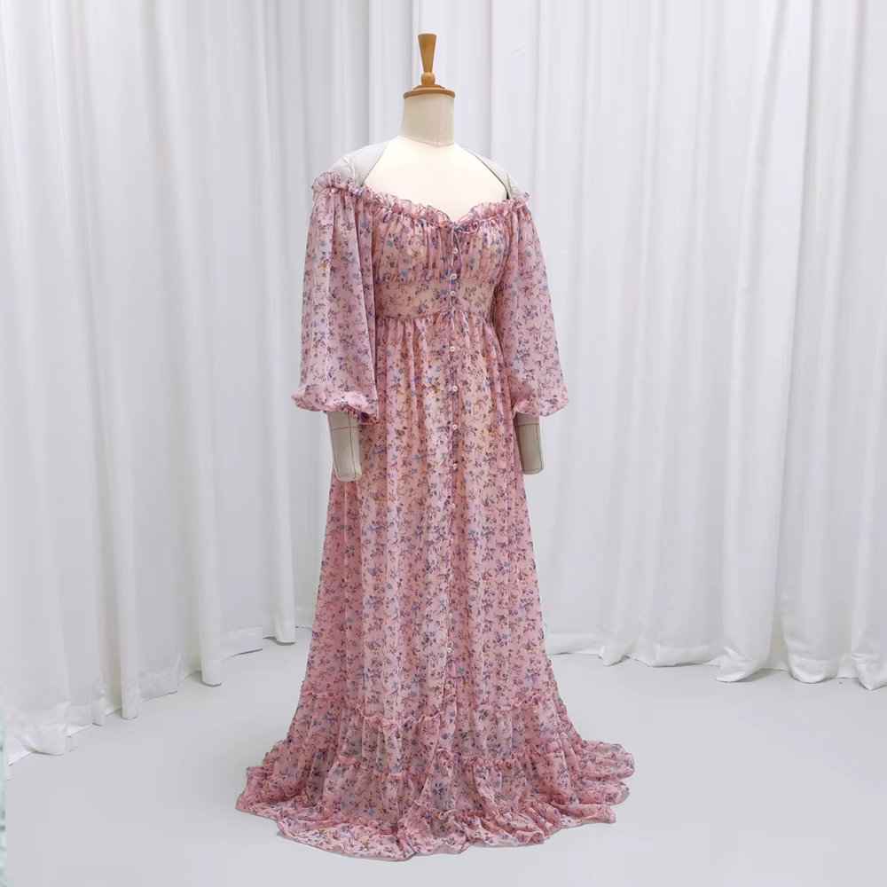 Robes de maternité pour fête prénatale, élégante, en mousseline de soie imprimée, manches longues, a
