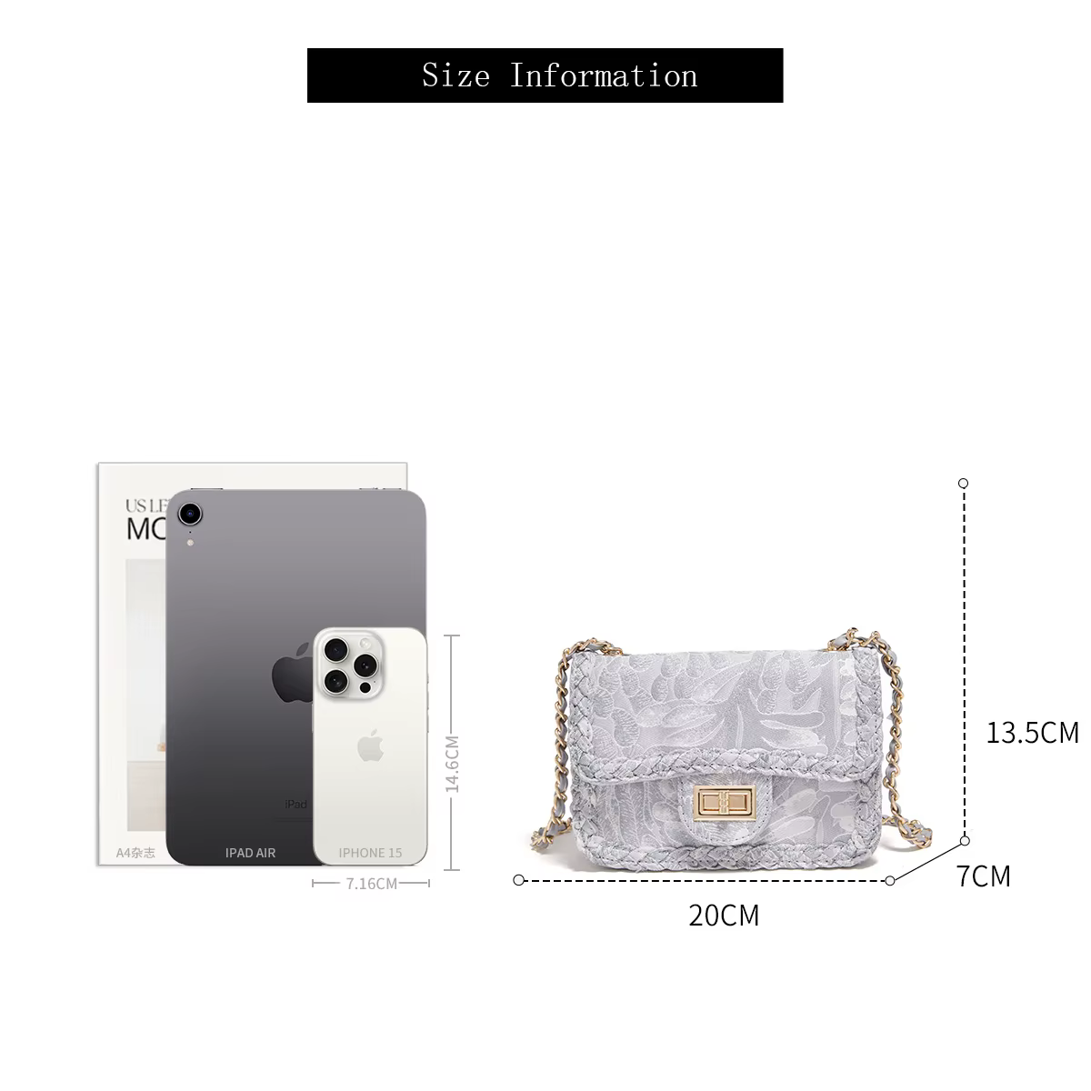 FOXER Sac bandoulière de luxe avec broderie florale pour femme – Sac à bandoulière élégant avec chaî