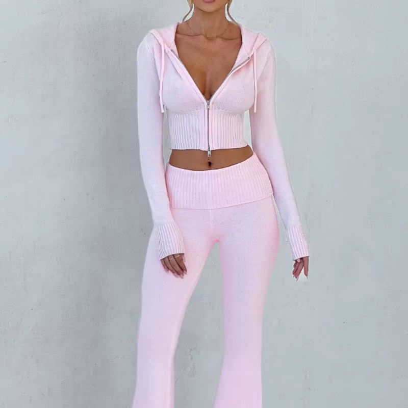Nouvelle collection printemps - Vêtements pour femmes - Haut court à capuche slim - Pantalon décontr