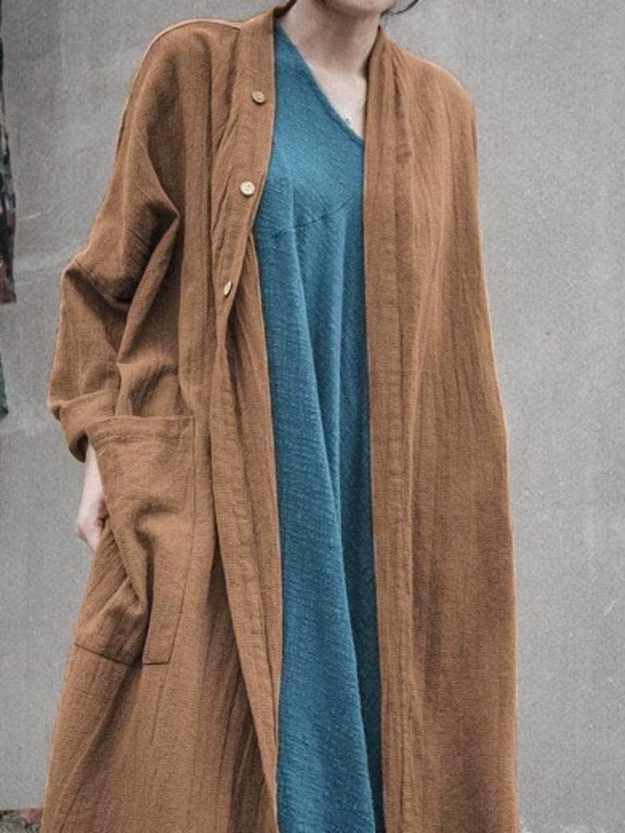 Veste Cardigan longue décontractée surdimensionnée, ample, Trench-coat avec poches, vêtements d'exté