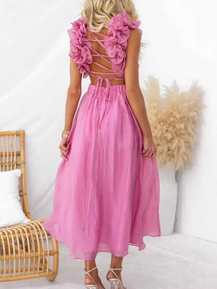FibrLoungewear-Robe de soirée patchwork pour femme, robe maxi évidée à bandage solide, robe élégante