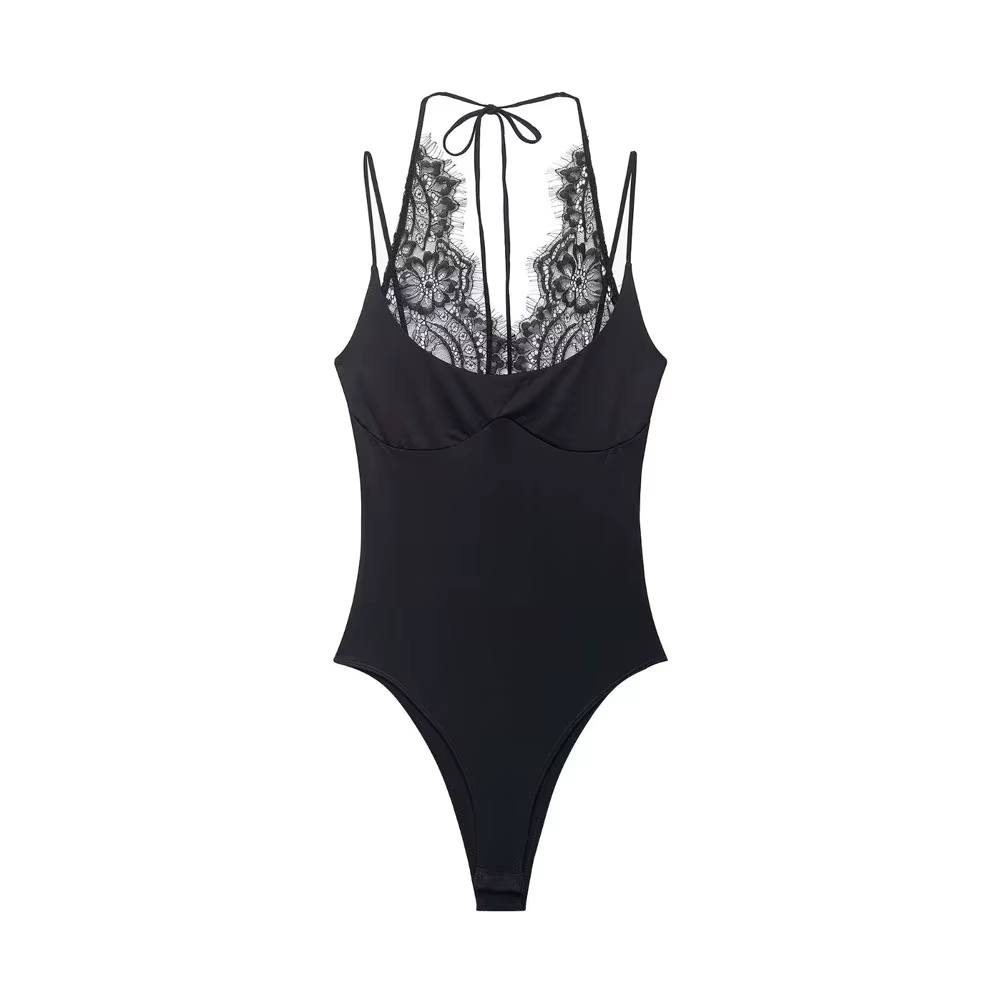 Combinaison sexy en dentelle pour femme HH Summer, col en V, sans manches, bretelles spaghetti, patc