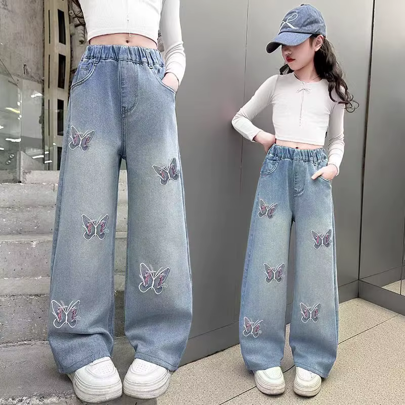 Pantalon en coton doux pour filles, style coréen été 2026, jean ample décontracté à jambes larges po