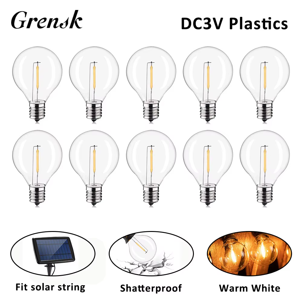 Ampoules de remplacement en plastique G40 DC3V pour guirlandes solaires, douilles à vis E12, lampe L