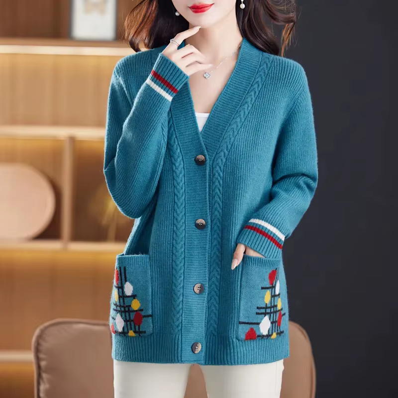 Pull court en tricot brodé pour femmes, pull femme, veste gilet, printemps, automne, 2024