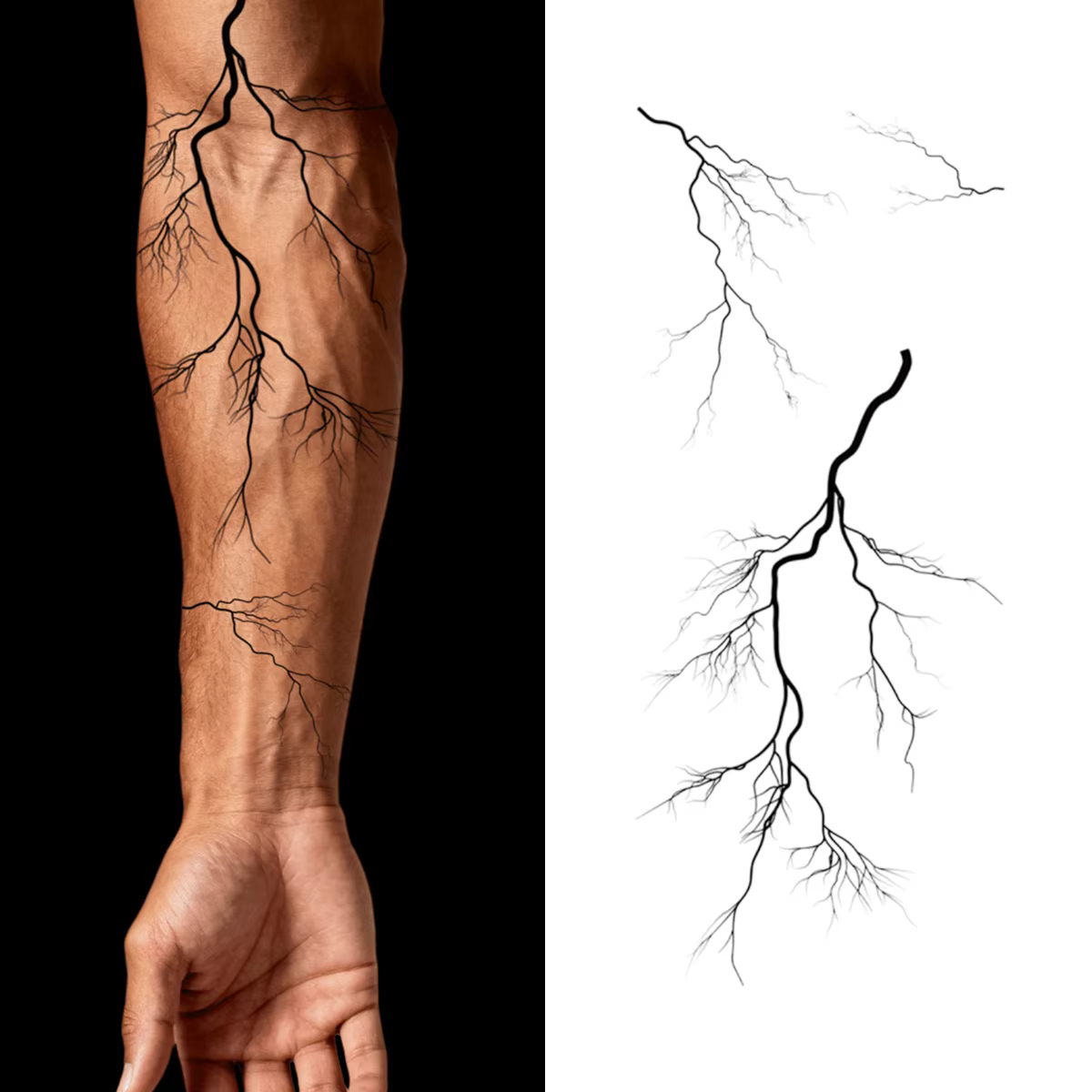 Autocollant de tatouage de foudre noire pour bras, 1 feuille, tatouage temporaire durable et étanche