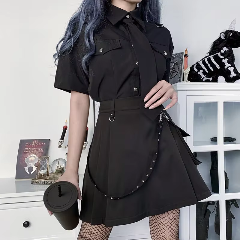 Harajuku Punk gothique noir taille haute jupes noires femmes Sexy Patchwork pansement Mini femme Str