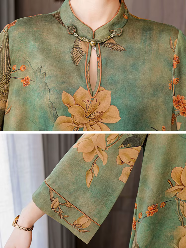 Robe maxi verte à manches longues pour femmes, col montant, vintage coréen, luxe élégant, automne, h