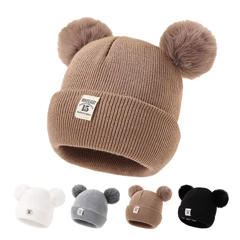 Automne hiver bébé chaud tricoté chapeaux avec Pom enfants tricot bonnet chapeau couleur unie enfant