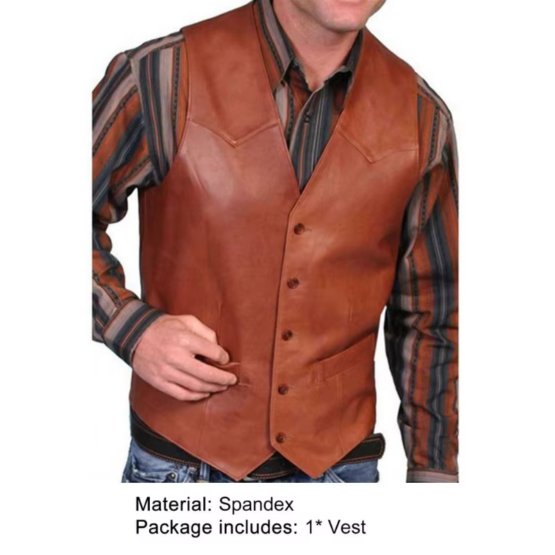 Gilet pour hommes d'affaires européens mode décontracté rétro couleur unie col en v bouton Western s