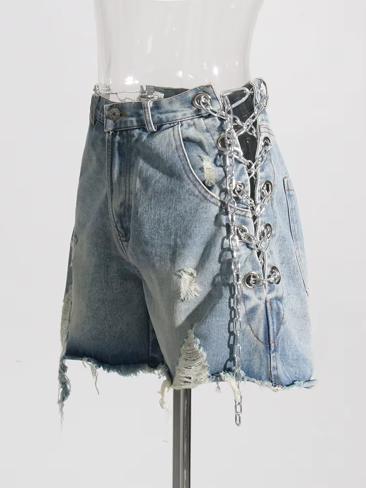 TWOTWurea-Short en denim YLE pour femme, culotte courte sexy, taille haute, patchwork, décontracté, 