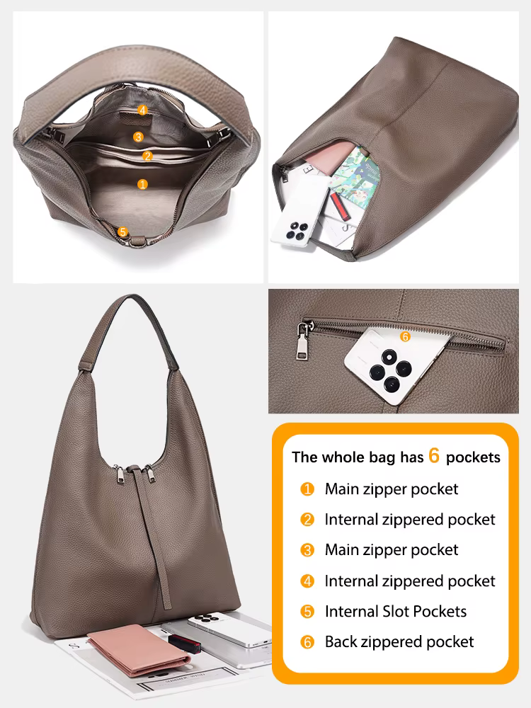 Zency – sac Hobo à bandoulière en cuir véritable pour femme, sac de Shopping de grande capacité en c