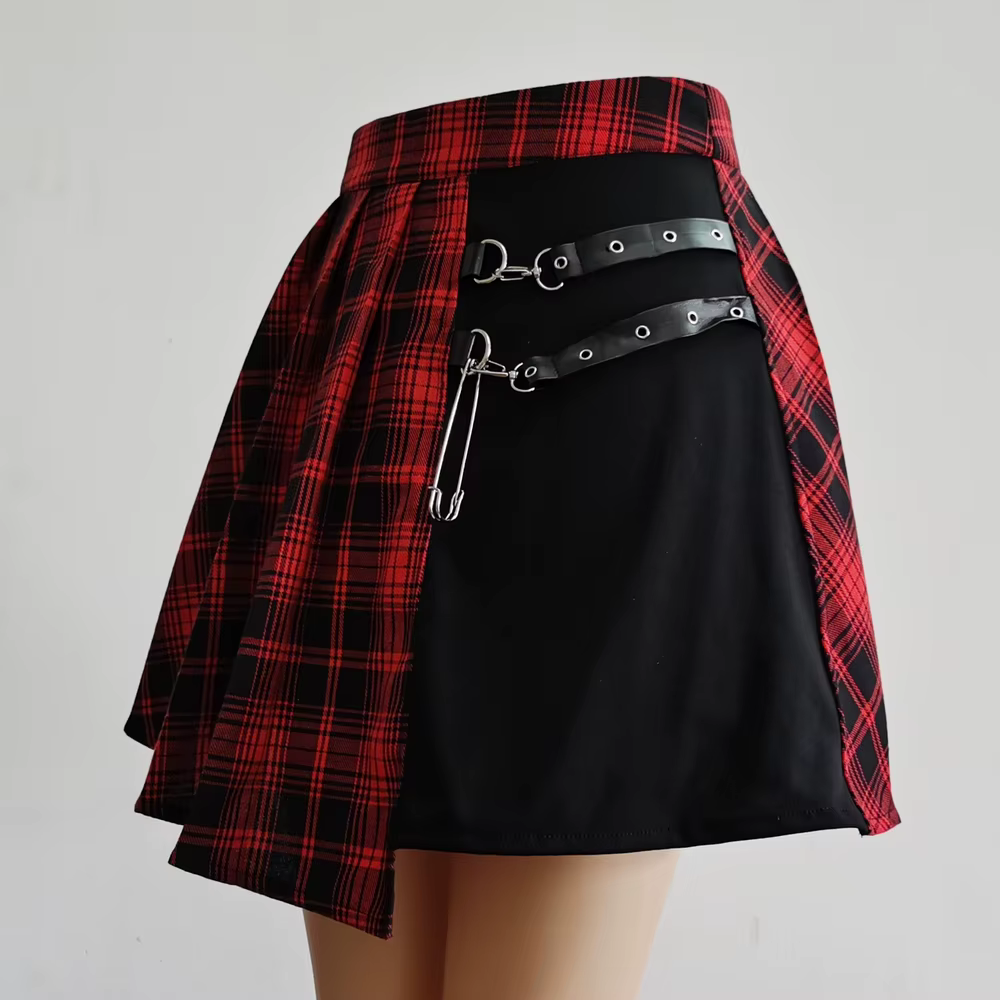 Gothique doux femmes jupe plissée mode Plaid Mini taille haute Chic jupe Kawaii été décontracté dame