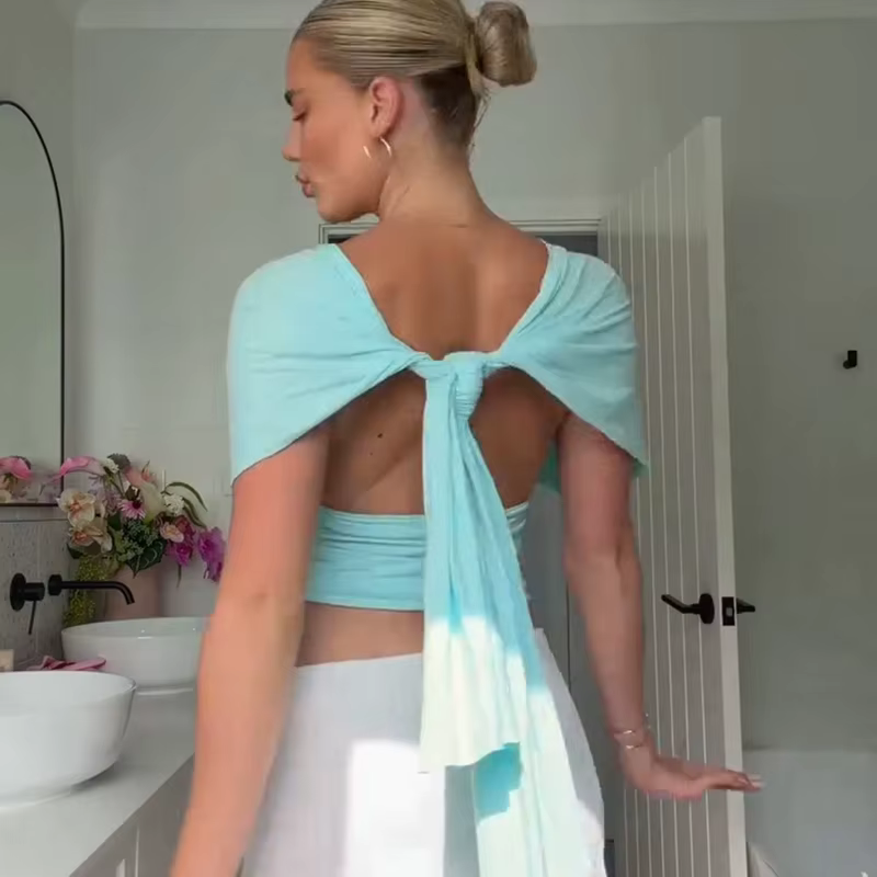 Débardeur sexy dos nu à col licou pour femme, coupe ajustée, à fines bretelles, élastique, col en V,
