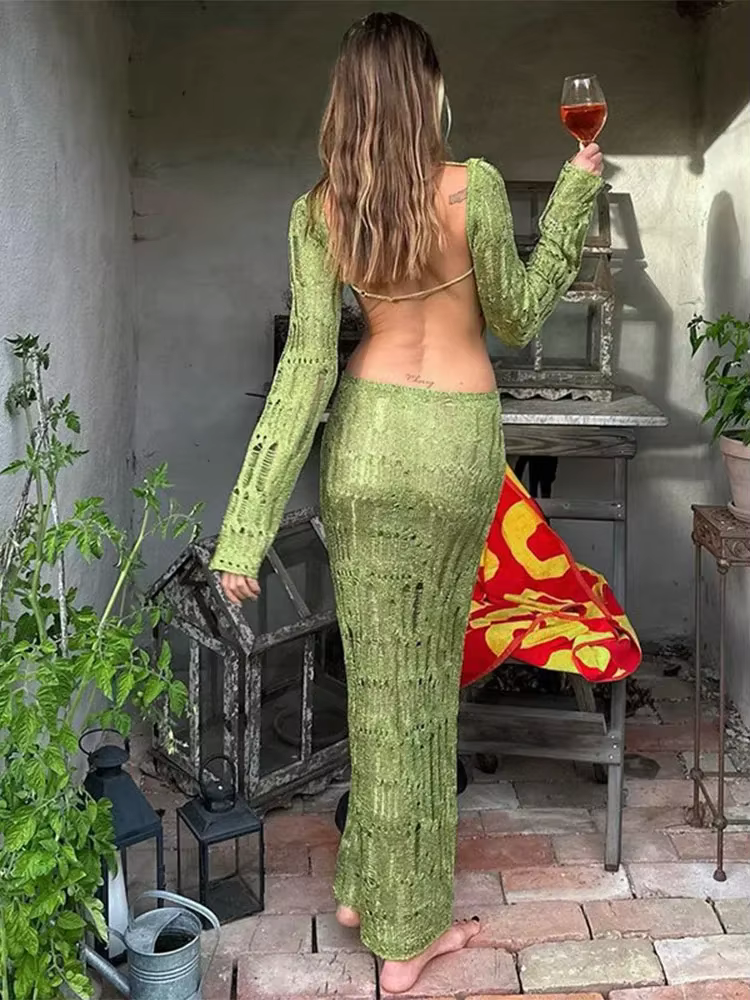 TARUXY-Robe Transparente Dos auxpour Femme, Tenue Sexy, Ajourée, Tricotée, Maxi, Mode Club, Couleur