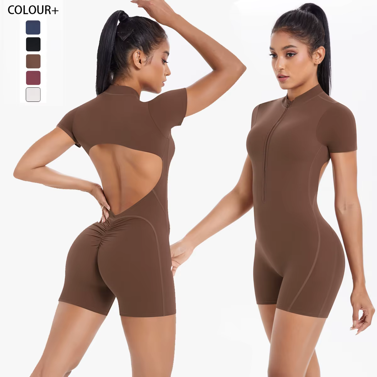 Combinaison de gymnastique à fermeture éclair pour femmes, ensembles de Yoga courts, tenues de sport