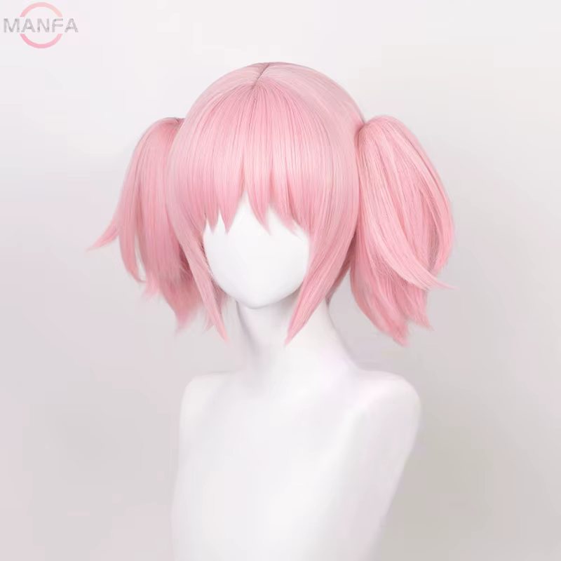 Madoka Kaname Cosplay perruques rose 30 cm pince courte queues de cheval Kaname Madoka Anime perruqu