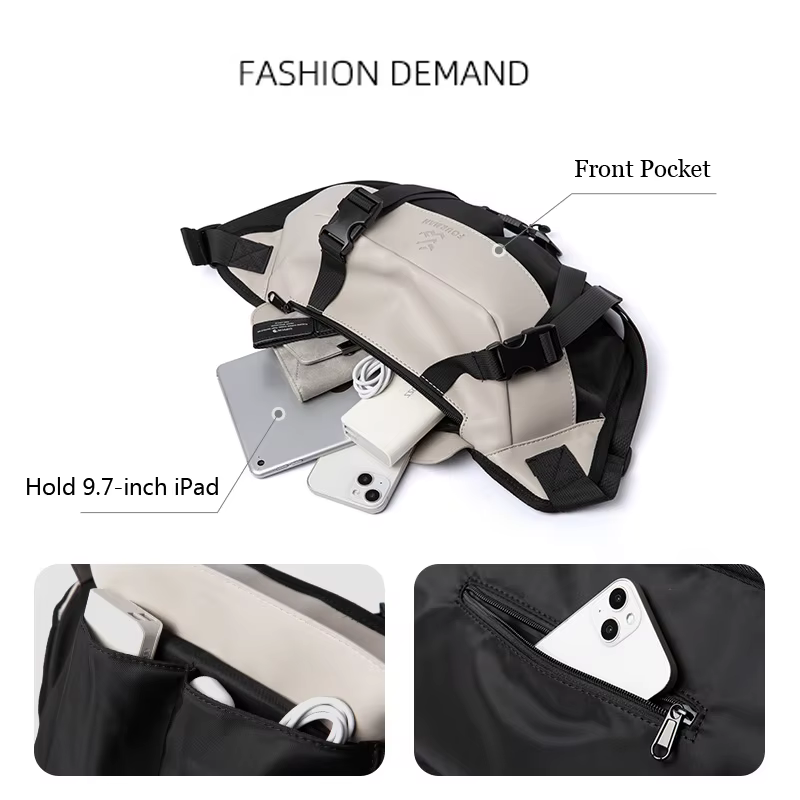 Sac à Bandoulière Décontracté pour Homme, Sacoche Japonaise, Solide, Épissage, Grand Espace, iPad 9.