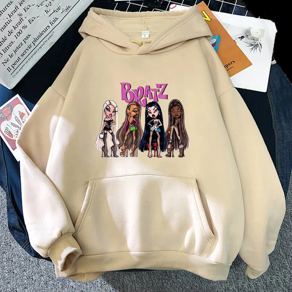Sweat-shirt Bratz à manches longues pour femme, haut à capuche, décontracté, Streetwear graphique, à