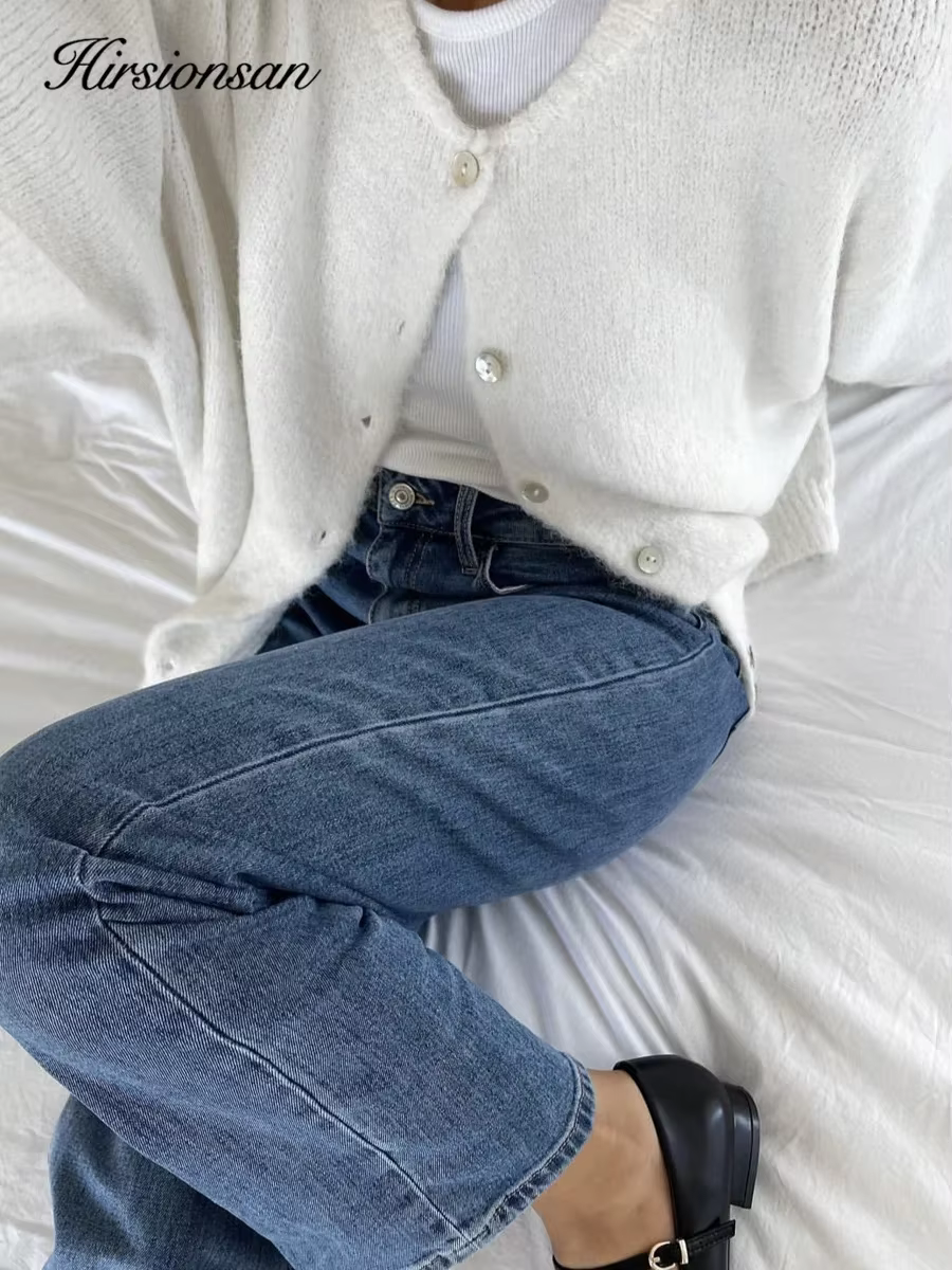 Hirsionsan élégant à manches longues pull femmes 2024 nouveau simple boutonnage femme Cardigan décon