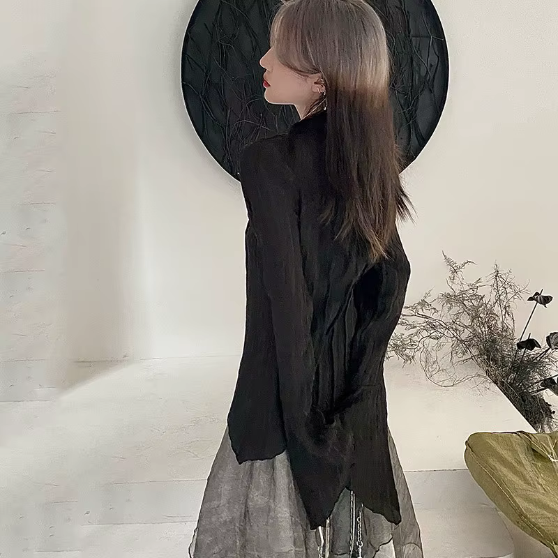 Karrram – chemise noire gothique, Style Yamamoto foncé, chemisier esthétique pour femmes, vêtements 