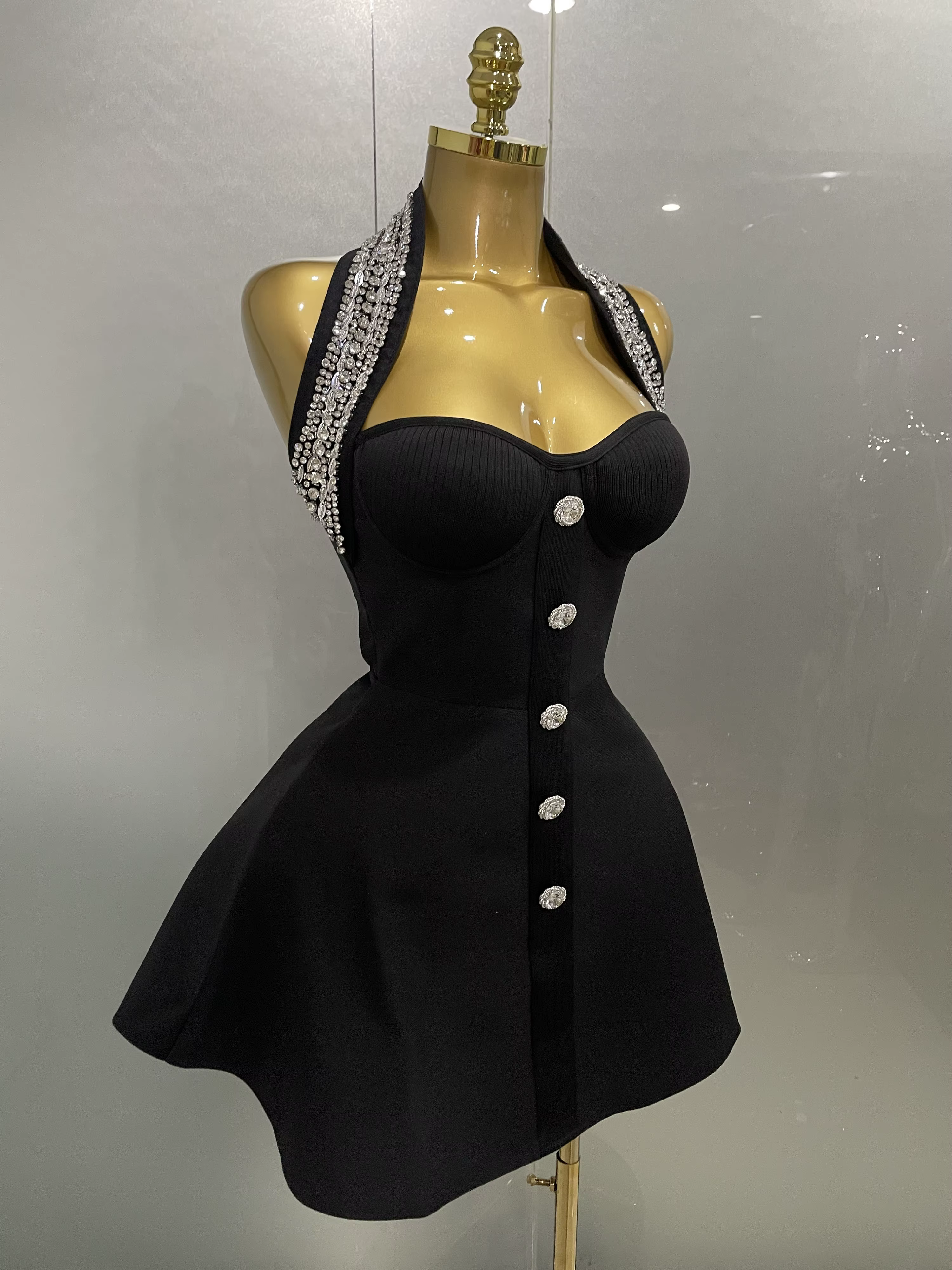 Kendning Crystal Drum Con Bandage Robe Longue Femme, Gants, Noir, Sexy Off the Initiated, Indépendan