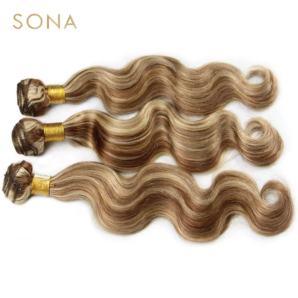 Piano document P4/613-Bundles de cheveux en surbrillance avec fermeture, Remy Body Wave, Ombre, blon