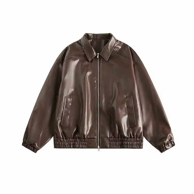 Veste rétro en Faux cuir pour femmes, mode printemps-automne, fermeture éclair, manteau en cuir à ma