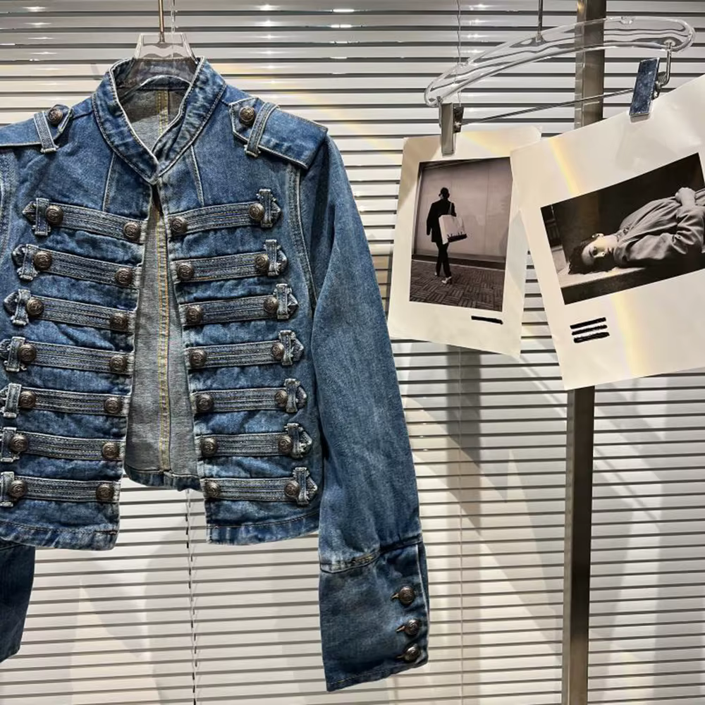 Veste délavée à boutons en métal côtelé mince pour femmes, haut en denim, style court, vêtements d'e