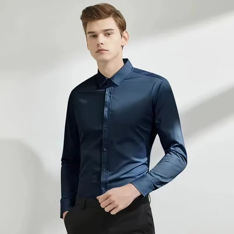 Chemise élastique à manches longues pour hommes, robe d'affaires sans repassage, tenue de travail pr