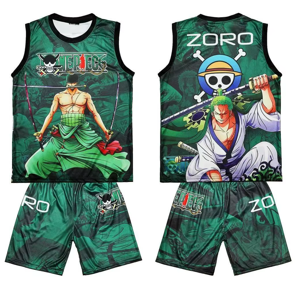 Ensemble Maillot et Short de Basketball pour Enfants 2026 – Édition Spéciale Zoro One Piece Anime –